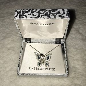 BNIB Vintage Fine Silver Butterfly Crystal Necklace